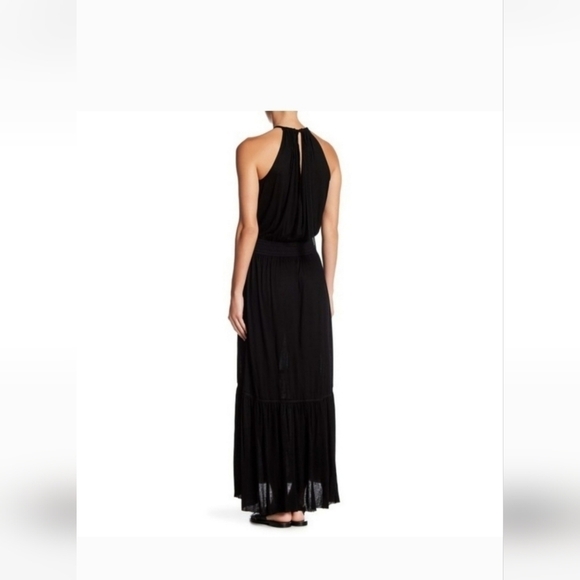Theory Melaesa Black Drapey Jersey Knit Sleeveless Elastic Waist Maxi Dress Sz M - Picture 2 of 10